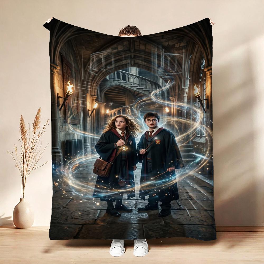Wizard'S Magical Night Pattern Theme Flannel Blanket Suitable For All Seasons For Living Room Bedroom Gaming Room Lightweight Home Decor