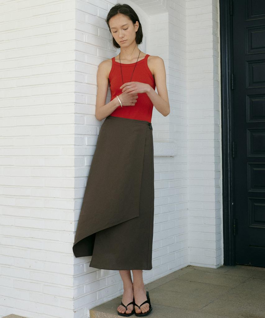 Otte Linen Asymmetry Wrap Skirts_Brown