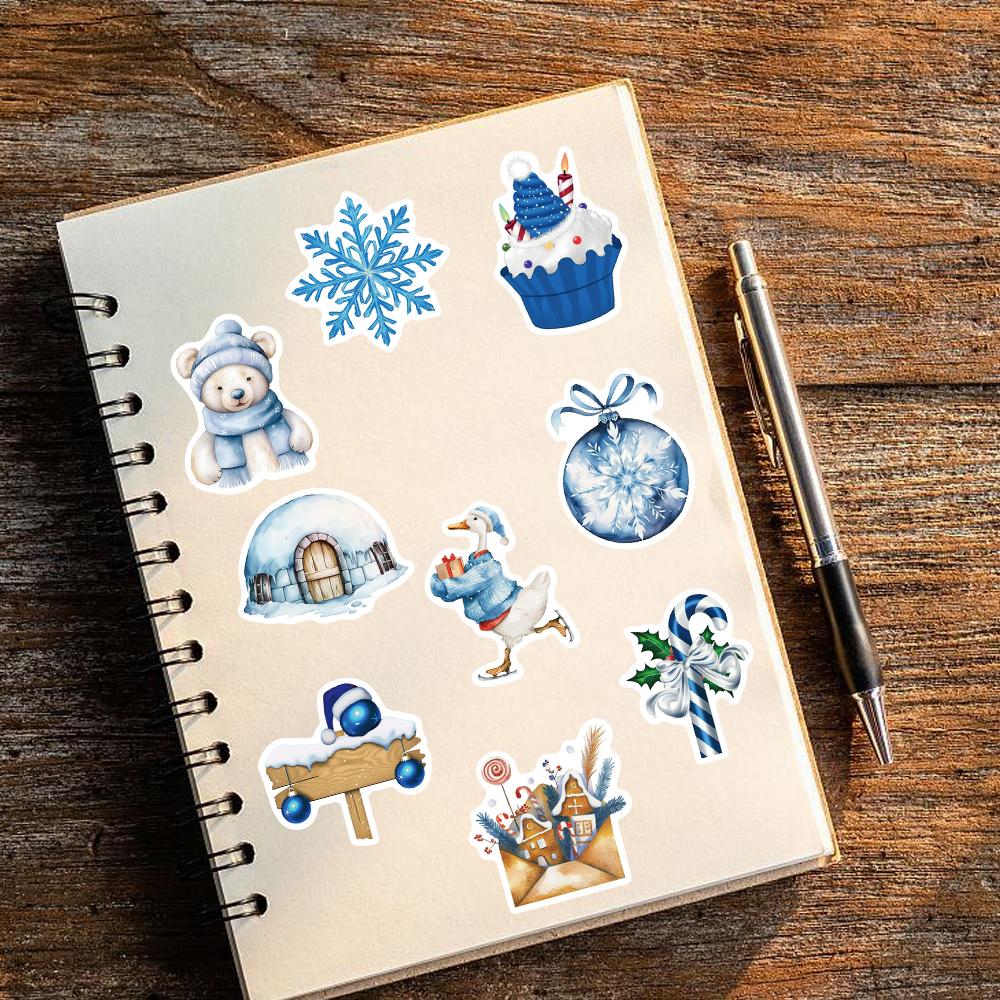 50PCS Blue Winter Stickers Scrapbooking Laptop Graffiti Room Community Art Picture Diary Fashion Phone Fun Christmas Sticker