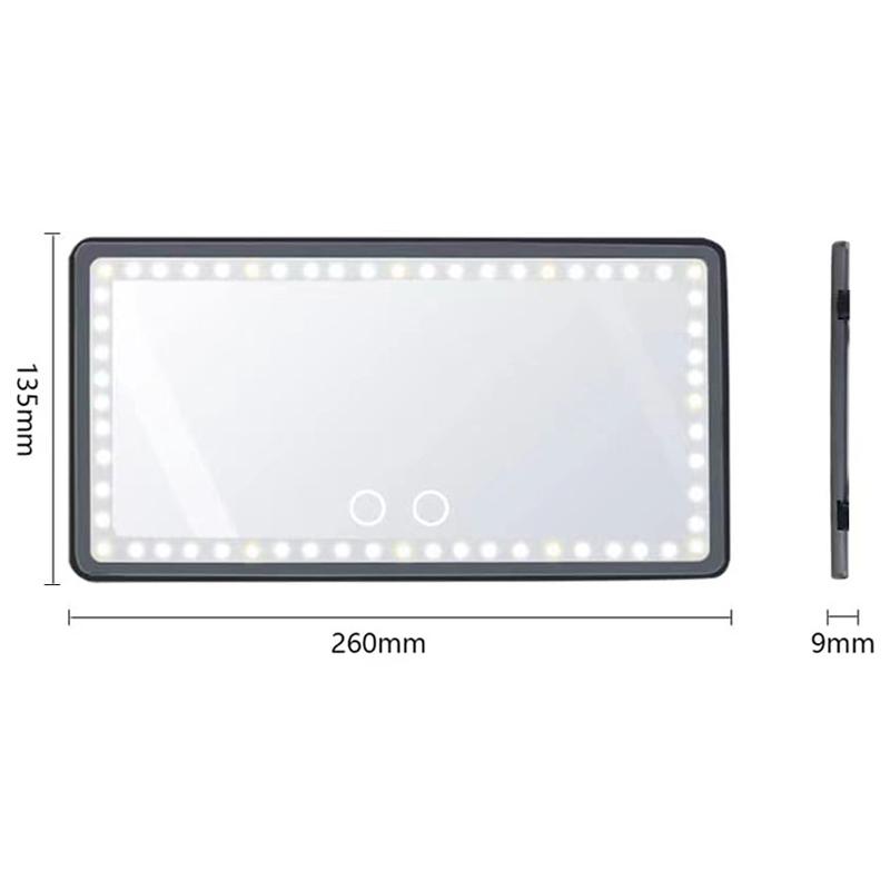 

Автомобильное зеркало для макияжа с сенсорным экраном, емкостной регулировкой освещения, светодиодное косметическое зеркало для макияжа чёрный