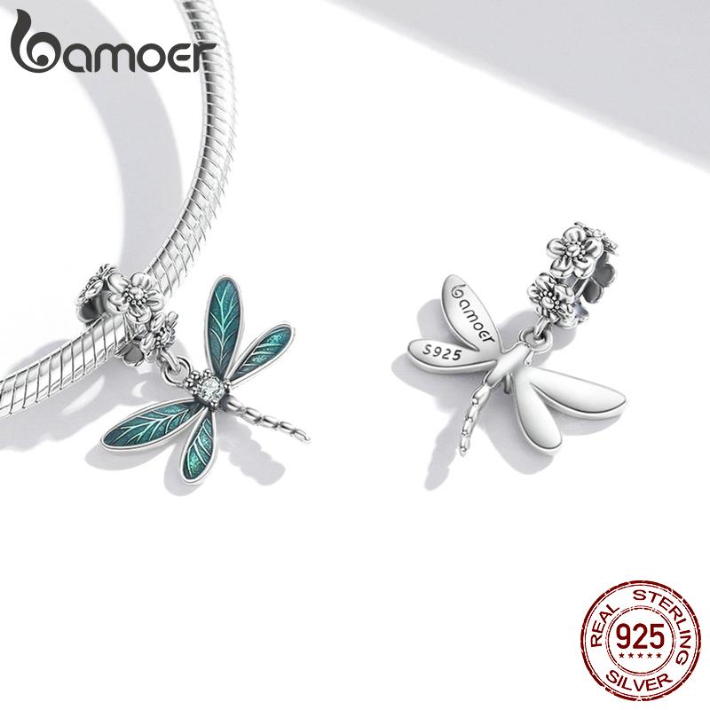 BAMOER Authentic 925 Silver Bohemian Dream Catcher Pendant Dragonfly Charm Fit Bracelet & Necklace DIY Jewelry Making