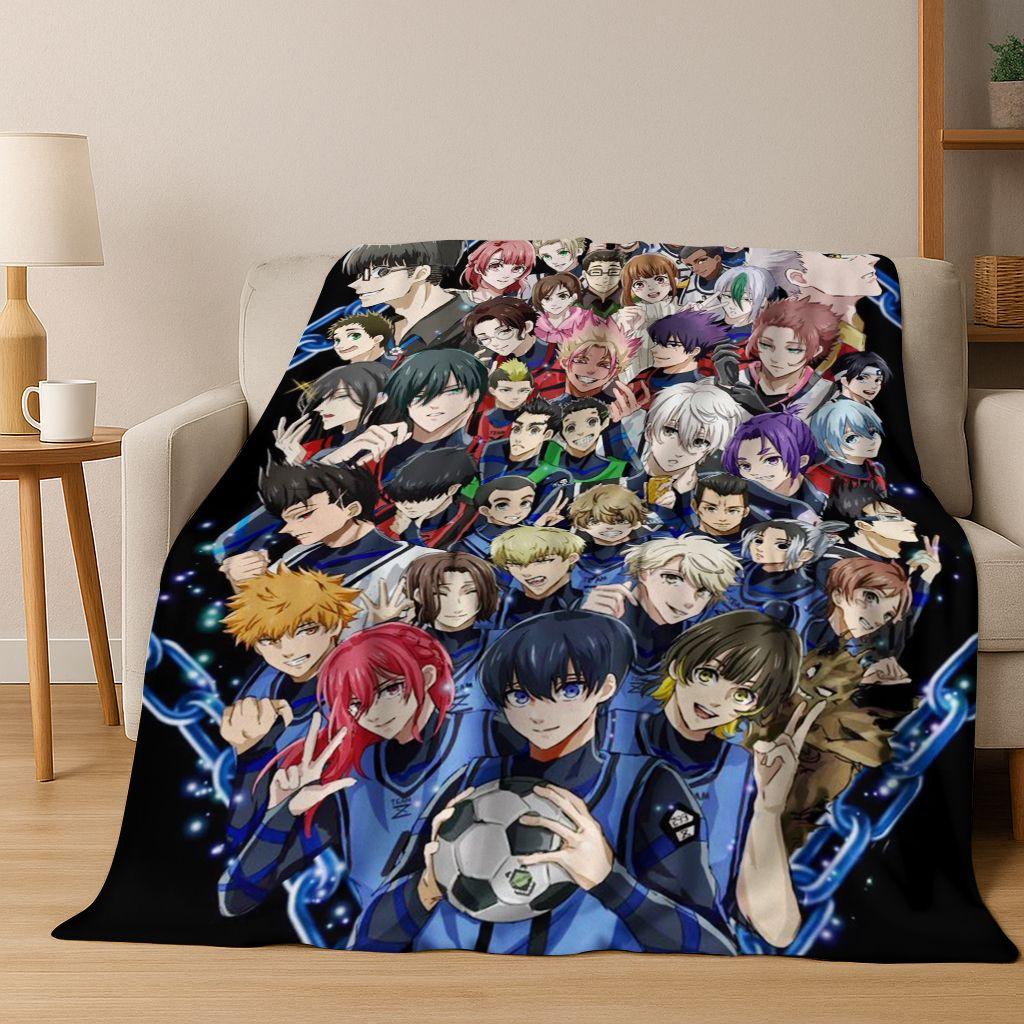 Cartoon BLUE LOCK Football Anime Isagi 3D Flannel Blanket,Warm and Cozy Soft Throw Blanket for Home Bedroom Bed Sofa Cover Kids