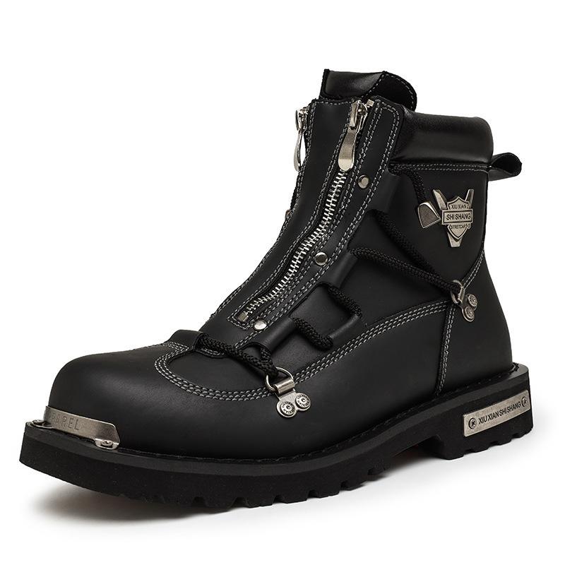 Martin boots fashionable men's high-top locomotive boots multi-zipper metal element non-slip and wear-resistant men Martin