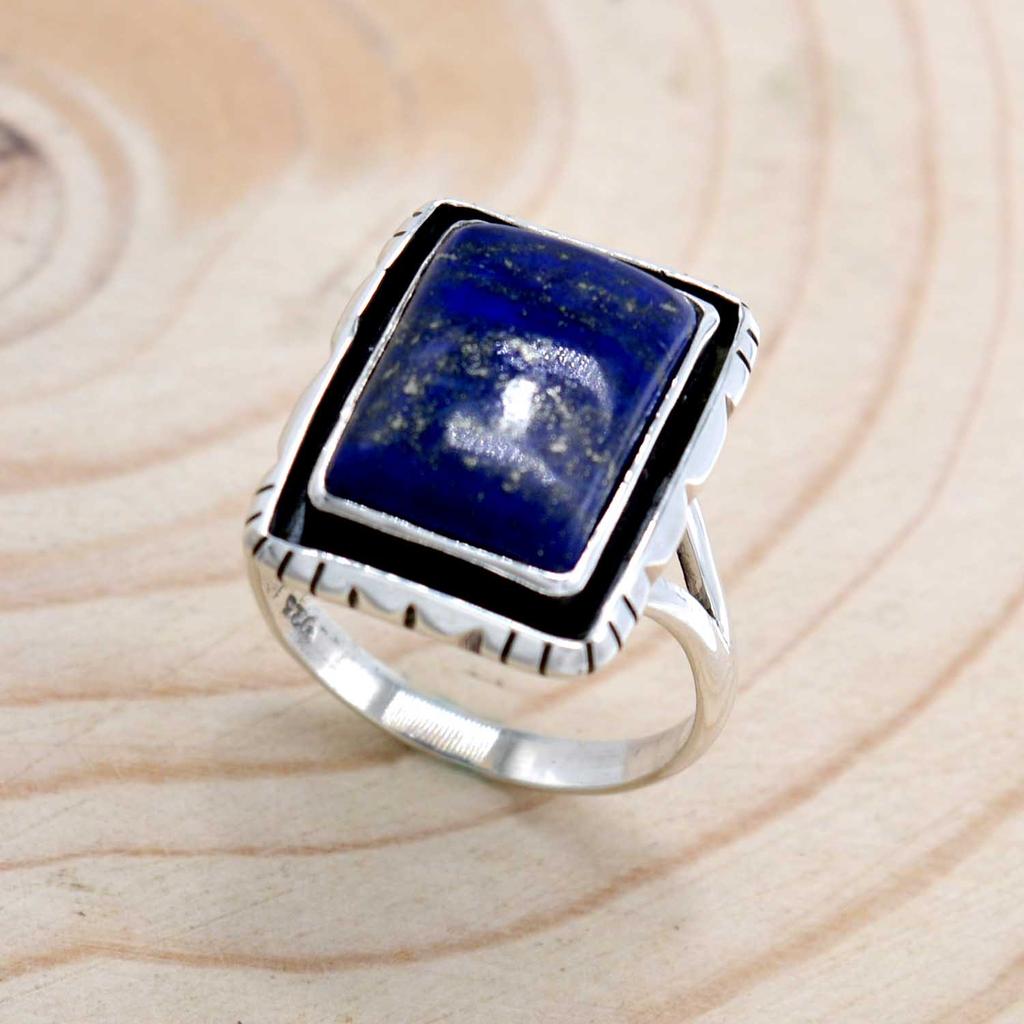 Lapislazuli-Ring aus 925er-Sterlingsilber, handgefertigter Ringschmuck mit natürlichem Edelstein