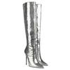 Cross Border Foreign Trade Women's Shoes Spring New Pointed Thin Heel High Heels Silver High Boots Long Boots Large Size Women's
