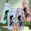 1PC Bicycle Rider Sport Character Print 750ml Color Plastic Sports Water Bottle Leakproof Flip Straw Lid Suitable for Sports Office Home Use
