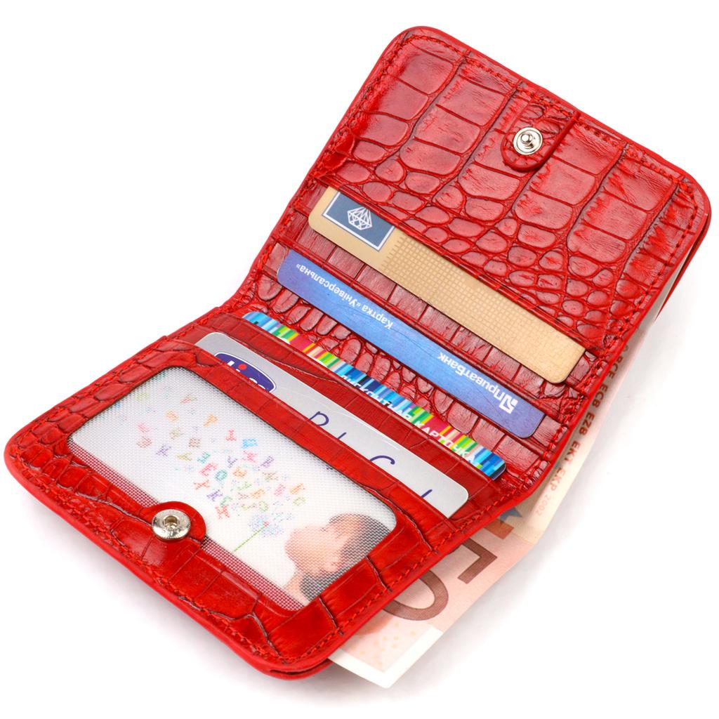 Women's Small Wallet Made of Genuine Leather with Crocodile Effect CANPELLINI 21795 Red