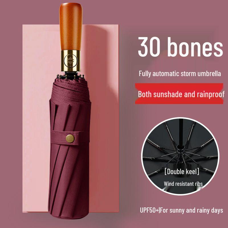 

Bamboo Luxury Large Windproof Folding Umbrella for Two - Sun and Rain Dual-Use