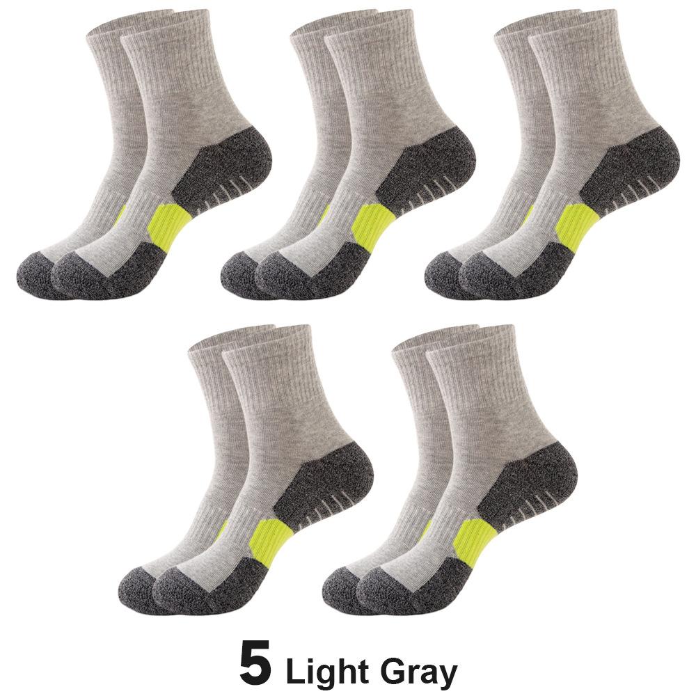 5 Pairs Men Sports Socks Pure Cotton Splicing Color Sweat-Absorbing Anti-Odor Outdoor Hiking Middle Tube Running Socks