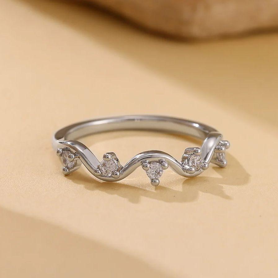 Zircon Geometric Wave Rings For Women Gold Color Stainless Steel Ring Hypoallergenic Wedding Christmas Jewelry Gift