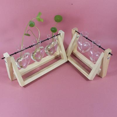 Modern Heart Shape Glass Vases Set With Wooden Frame Suitable For Hydroponic Plant Florals Displays And Home Styling