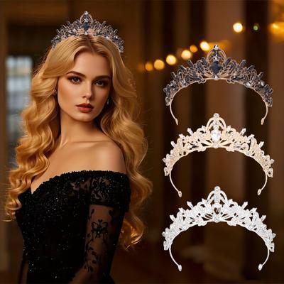 Couronne Délicate de Princesse Baroque Reine Strass Royaux Bandeau Luxueux Diadème de Mariage Bal Accessoires de Photographie de Scène