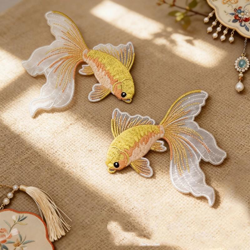 2Pcs Multi-Color Goldfish Embroidery Patches Fabric For T-Shirt Bags Hats Accessories Diy Iron On Stickers Repair