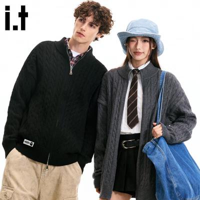 Fingercroxxit Men's Double-Zipper Knit Cardigan