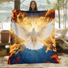 Holy Dove Flame Heaven Religious Symbol Flannel Blanket Spiritual Gift Christian Art Soft Warm Throw Cover for Home WorshipDecor