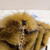 Women Faux Fur Shoulder Bag Soft Fluffy Plush Hobo Handbag with Chain Strap,Autumn Winter Fashion Ruched Underarm Bag Casual Daily Shopping Crossbody