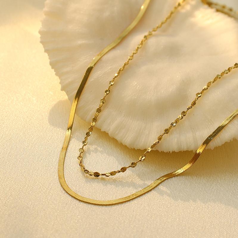 316 Stainless Steel Double Layer Necklace Vacuum Plated Non-Fading Double Layer Chain Necklace Titanium Steel Necklace
