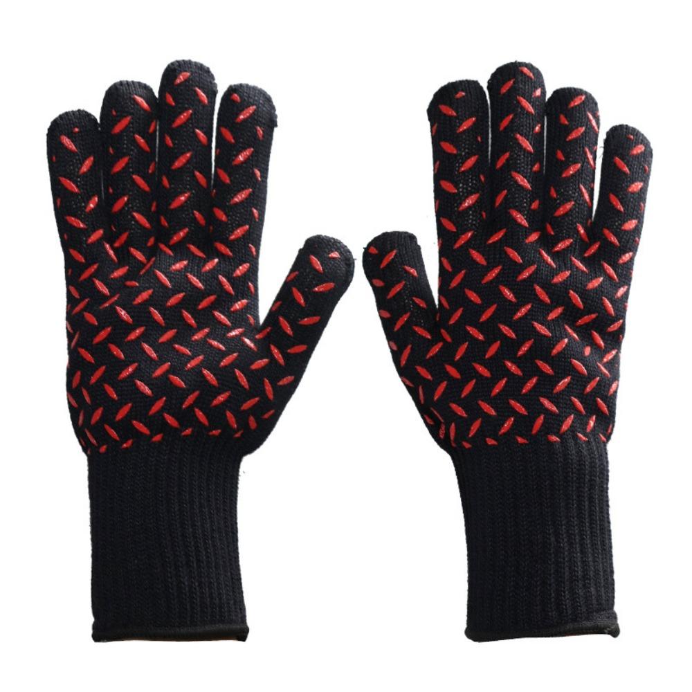 Hitzebeständige und hitzebeständige Grillhandschuhe mit fünf Fingern, wärmeisolierend, mikrowellengeeignet, mit Silikonbeschichtung.