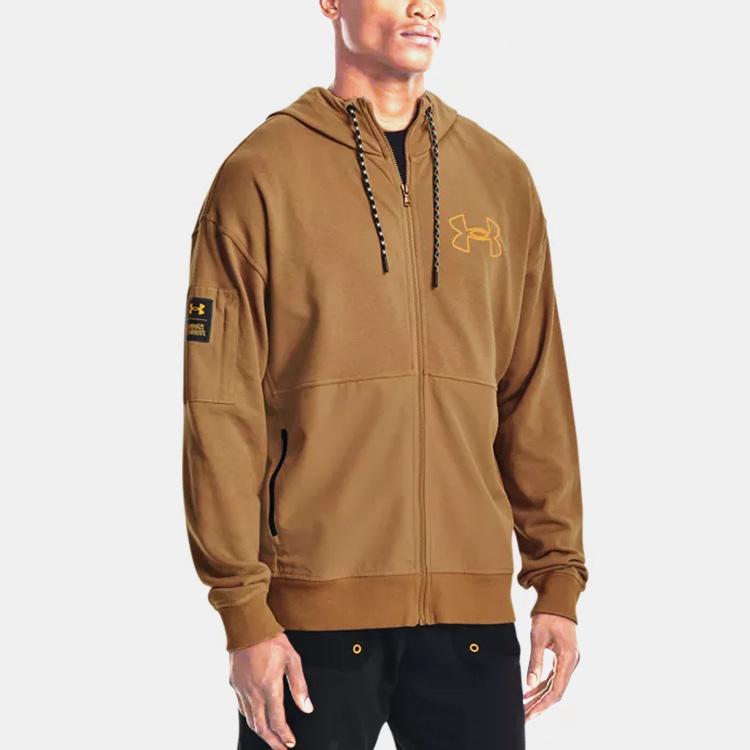 Under Armour Rival Terry Scribble Sports Casual Hoodie Jacket Men Jackets Antique-Brown 1366406-277