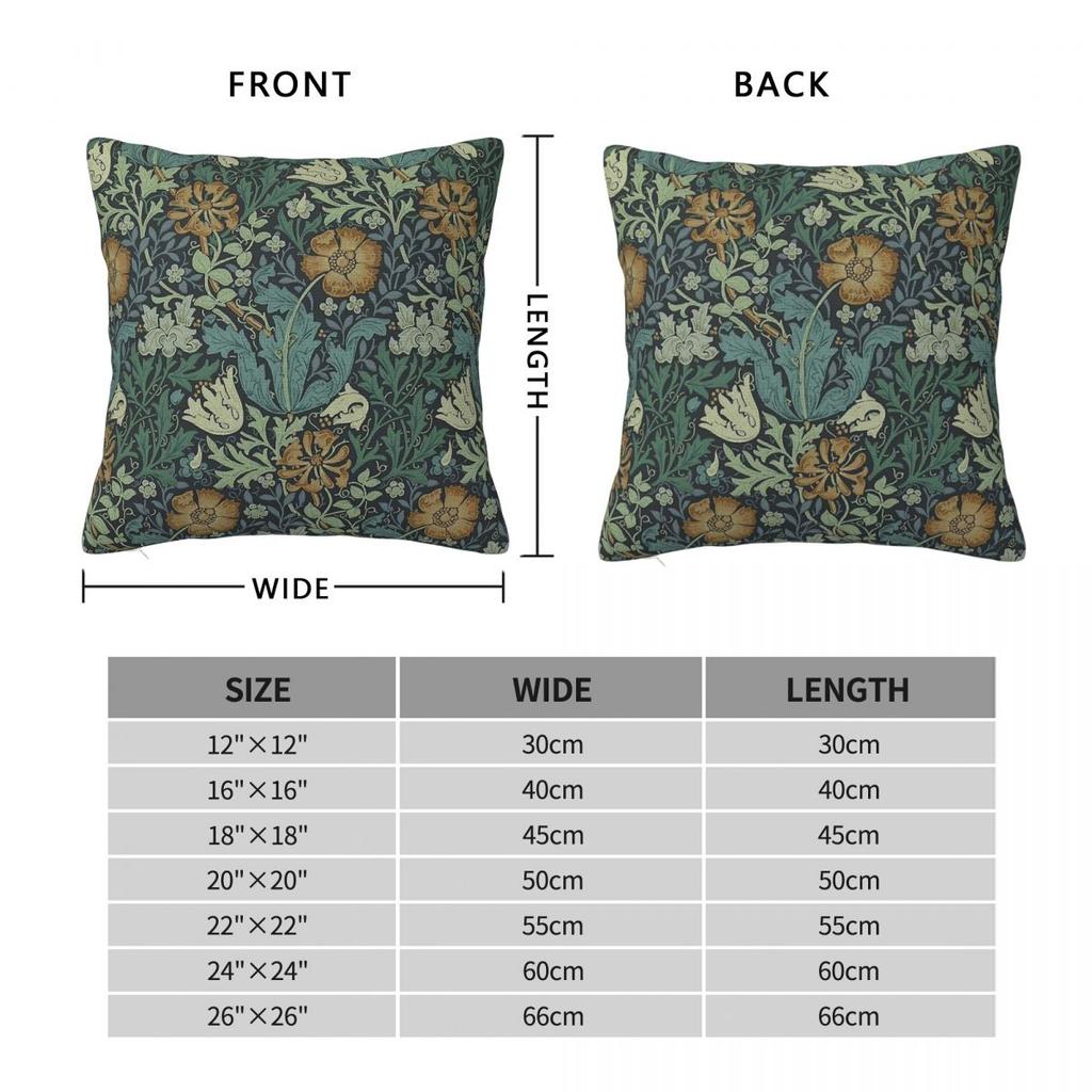 William Morris Fabric Square Pillowcase Polyester Linen Velvet Creative Zip Decor Pillow Case Car Cushion Case 18"
