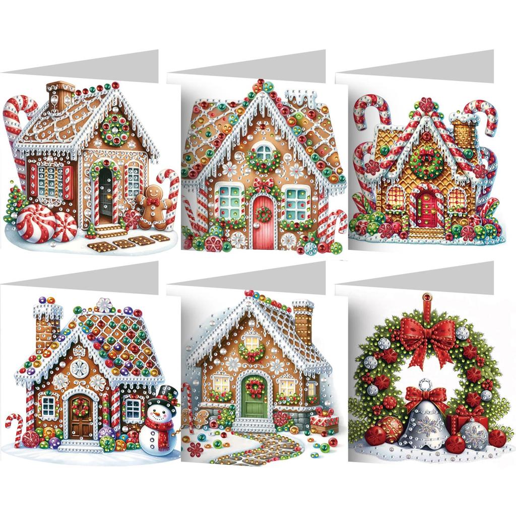 6Pcs DIY Diamond Painting Greeting Card Set Xmas Designs Rhinestone Diamond Art Mosaic Postcards for Festivals and Celebrations