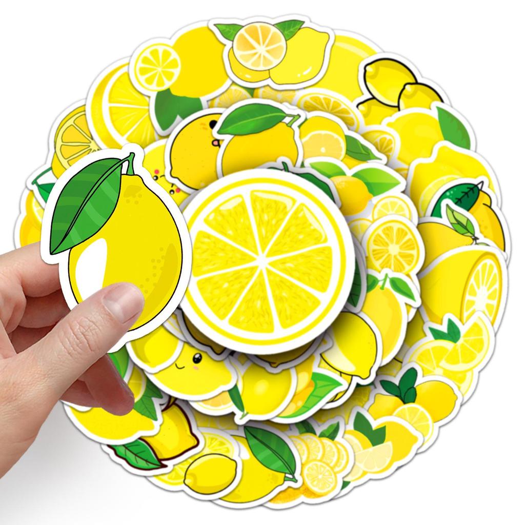 50pcs Lemon Graffiti Cartoon Fruit DIY Stickers for Phone Case & Suitcase - Waterproof