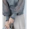 [Newne] Sleeve lace puff sleeves tops knit Transparency long sleeve Beautiful Elegant formal pullover spring autumn See-through sleeve Transparent