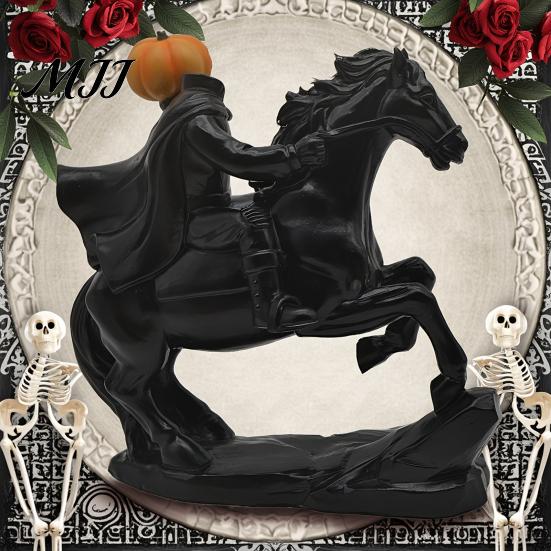 Vintage Tabletop Statue Headless Horseman with Pumpkin, Horror Knight Holding Pumpkin Collectible Art Ornament Ornament, Halloween Horse Sculpture