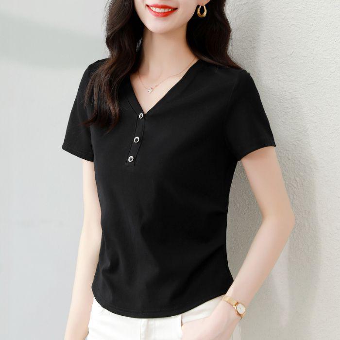 2025 Stylish V-neck Slimming Petite Short Sleeve T-shirt
