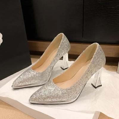 2025 Nuova Moda Vendita Calda Scarpe da Donna Matrimonio Tacchi Alti Festa in Ufficio Sandali Paillettati Lucidi Zapatos