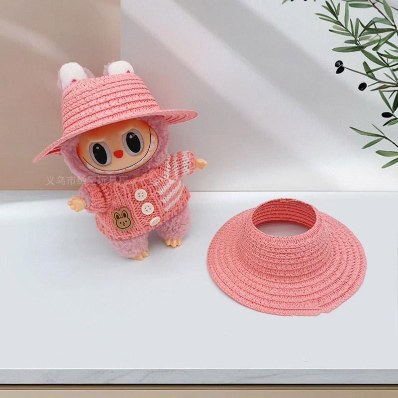 Labubu Hollow Top Open Straw Hat Knitted Hat Party Dress Accessories Rustic Style Labubu Baby Clothes Decoration with