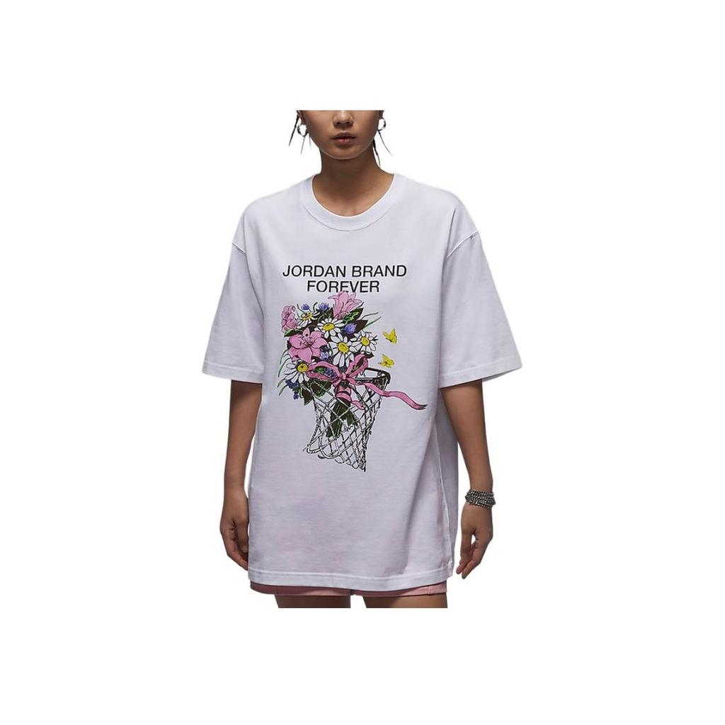 Jordan Floral Print Short Sleeve T-Shirt Women tops White FV7120-100