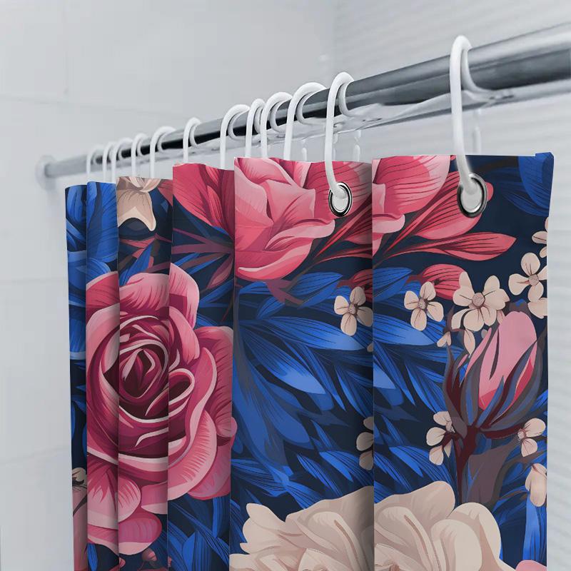 Beautiful Floral Shower Curtain Decor 180X270Cm Waterproof Fabric With Rose Print For Bathroom Accessories Home Decor #3Dillustr