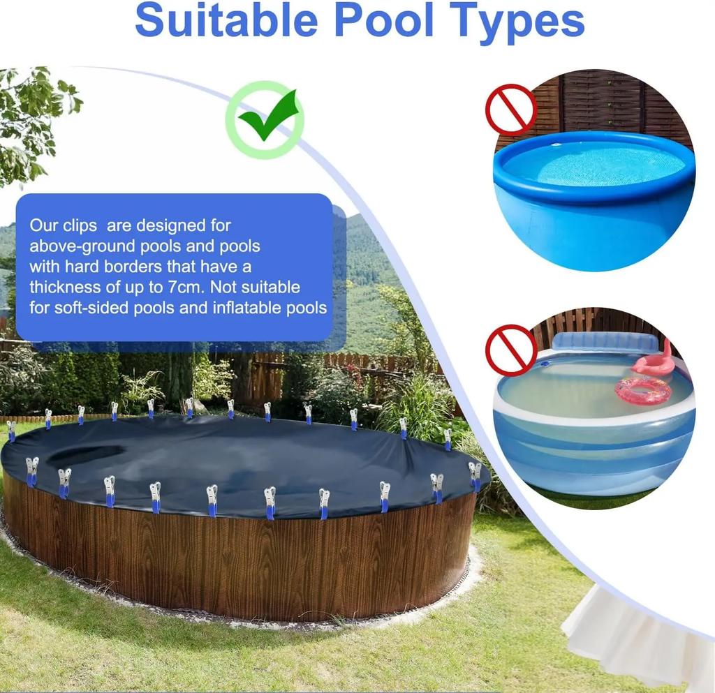 6/12PCS Stainless Steel Pool Cover Clips With Plastic Handles Windproof Scratch-Resistant Spring Clips Organization Tools