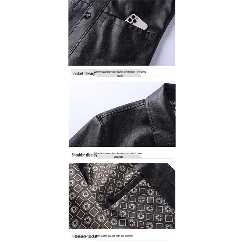 ROMON Men's Business Casual Faux Leather Biker Jacket