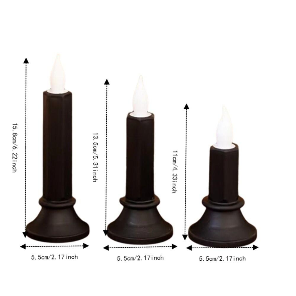 Simple Flameless Halloween Black LED Candle Simulated Warm Light Electronic Candle Lights Plastic LED Electronic Candle Party
