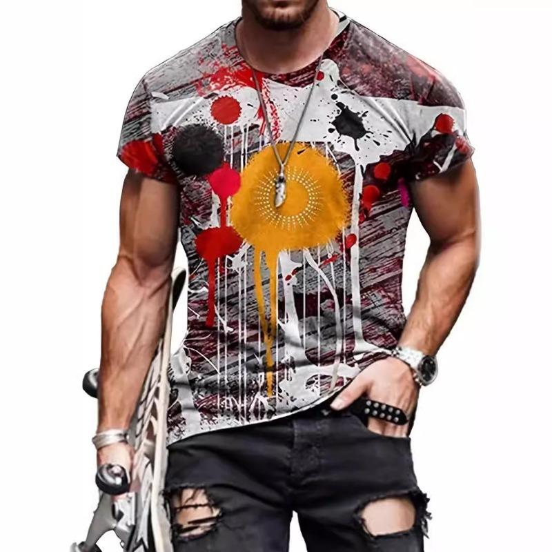 Sommermode 3D-gedrucktes Muster Bedruckte Lockere Lässige Rundhals Kurzarm T-Shirts Herren