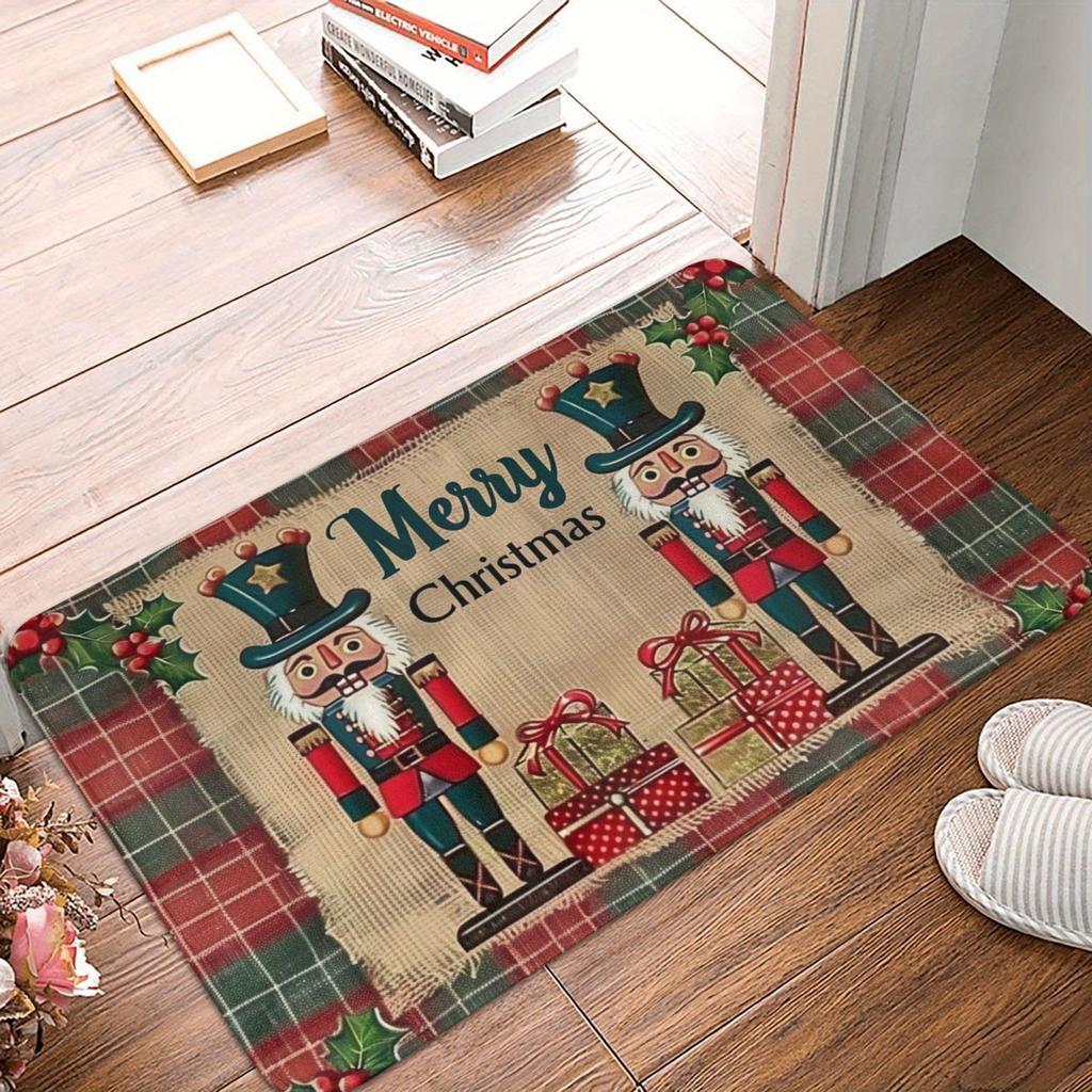 Christmas Welcome Mat Non Slip Indoor Outdoor Decorative Rug Polyester Home Carpet Washable Bathroom Bedroom Kitchen Doormat