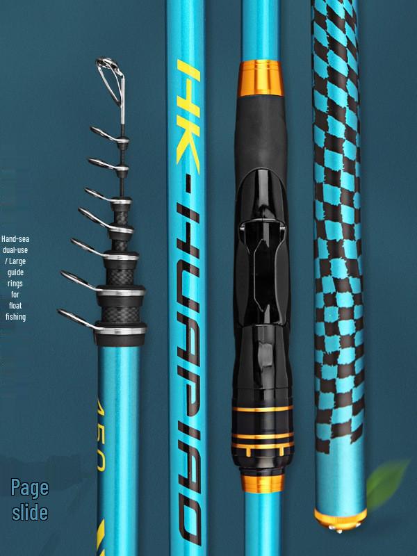Ultra-Hard Carbon Shore Fishing Rod with Large Guides, No. 4, Dual-Purpose for Hand or Sea, Smooth Float Design