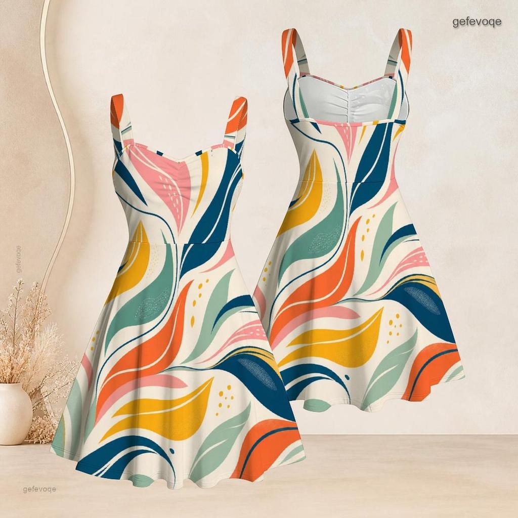 Women Plus Size Sweetheart Neck Strappy Sleeveless Abstract Printed Flared Dress
