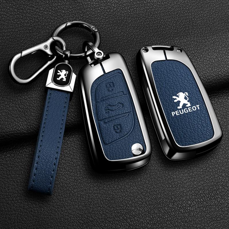 For Peugeot 107 207 307 307S 308 407 607 Zine Alloy Leather Car Remote Key Case Cover Protector Leather Key Bag Auto Accessories