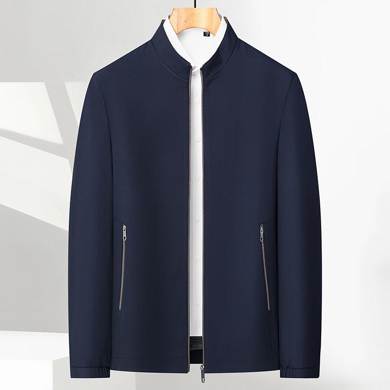 Men's Stand Collar Solid Color Casual Business Jacket for Mid-Aged & Young Adults