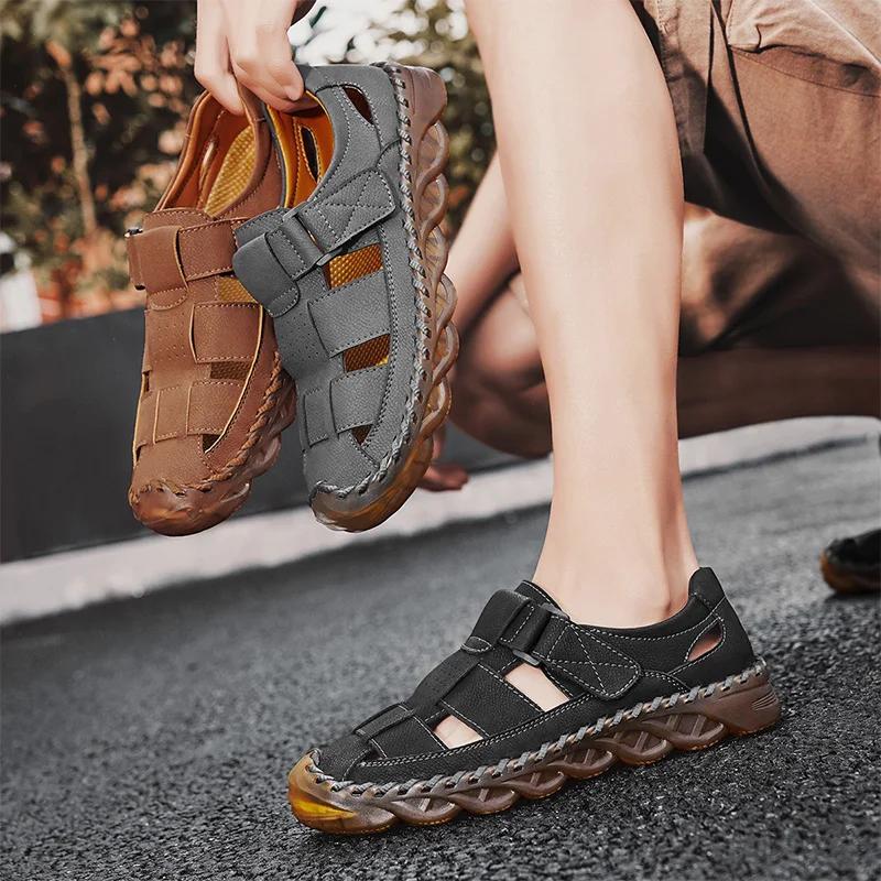 Fashion Stylish Mens Hollow Out Loafers Breathable Men Walking Sandals Handmade Flats Casual Driving Shoe All-match Men's Luxury Sandals