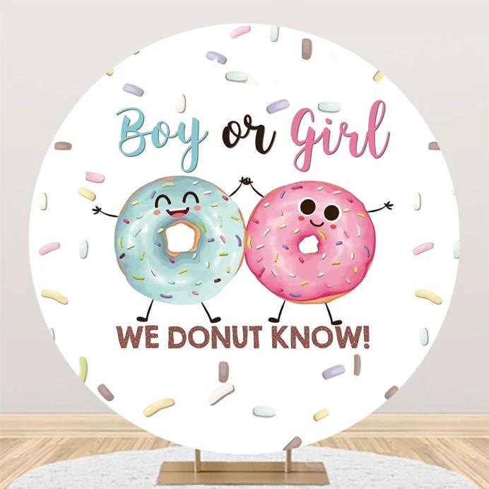 1PCS Round Gender Reveal Backdrop Cover for Photography Boy Or Girl Baby Shower Photographic Background He Or She Party Decor
