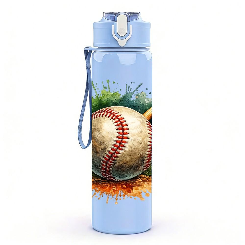 1PC Vintage Baseball Ball Pattern 750ml Color Plastic Sports Water Bottle Leakproof Flip Straw Lid Suitable for Sports Office Home Use