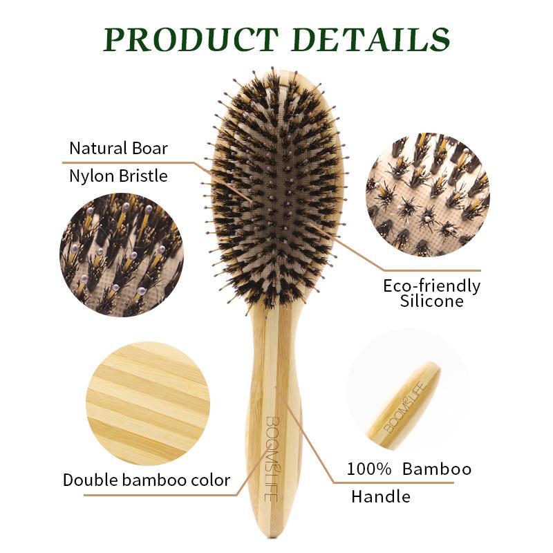 BOOMSLIFE Soft Boar Bristle Hair Brush Professional Women Bamboo HairBrush Massage Bamboo Comb for Hair Beauty Care Salon Tools