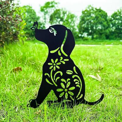 MrMrKura Dog Metal Garden Ornament Dog Iron Ornament with Openwork Outdoor Garden Gardening Lawn Stylish Nordic Roof Decor Plate, Figurine, Design,