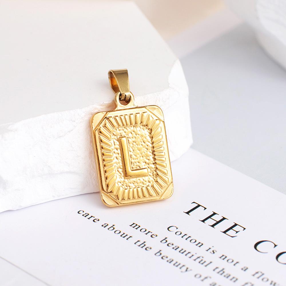New Electroplated Square Copper Plate English Letter Pendant - Handmade Gold Medal Design.