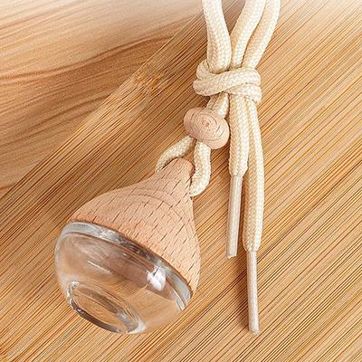 6Ml Empty Car Air Freshener Pendant Perfume Glass Bottle With Wooden Caps Refillable Car Essential Oil Diffuser Bottle