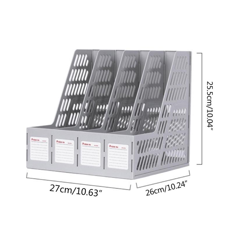 File Storage Box Lightweight Magazine File Holder Desk Organizer with 4 Vertical Compartments File Box Removable Bookend